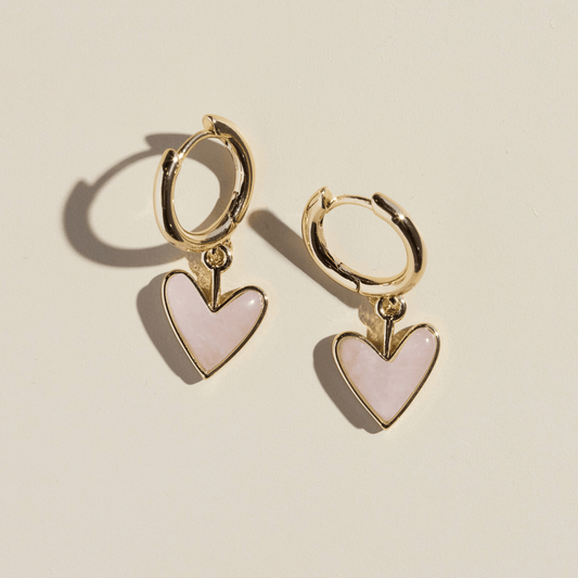 Rose Quartz Sweetheart Huggie Earrings