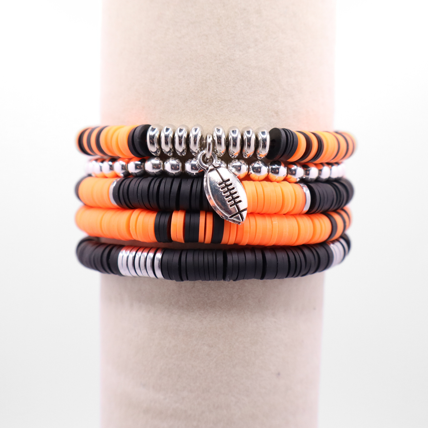 Orange & Black Football Game Day Bracelet Stack