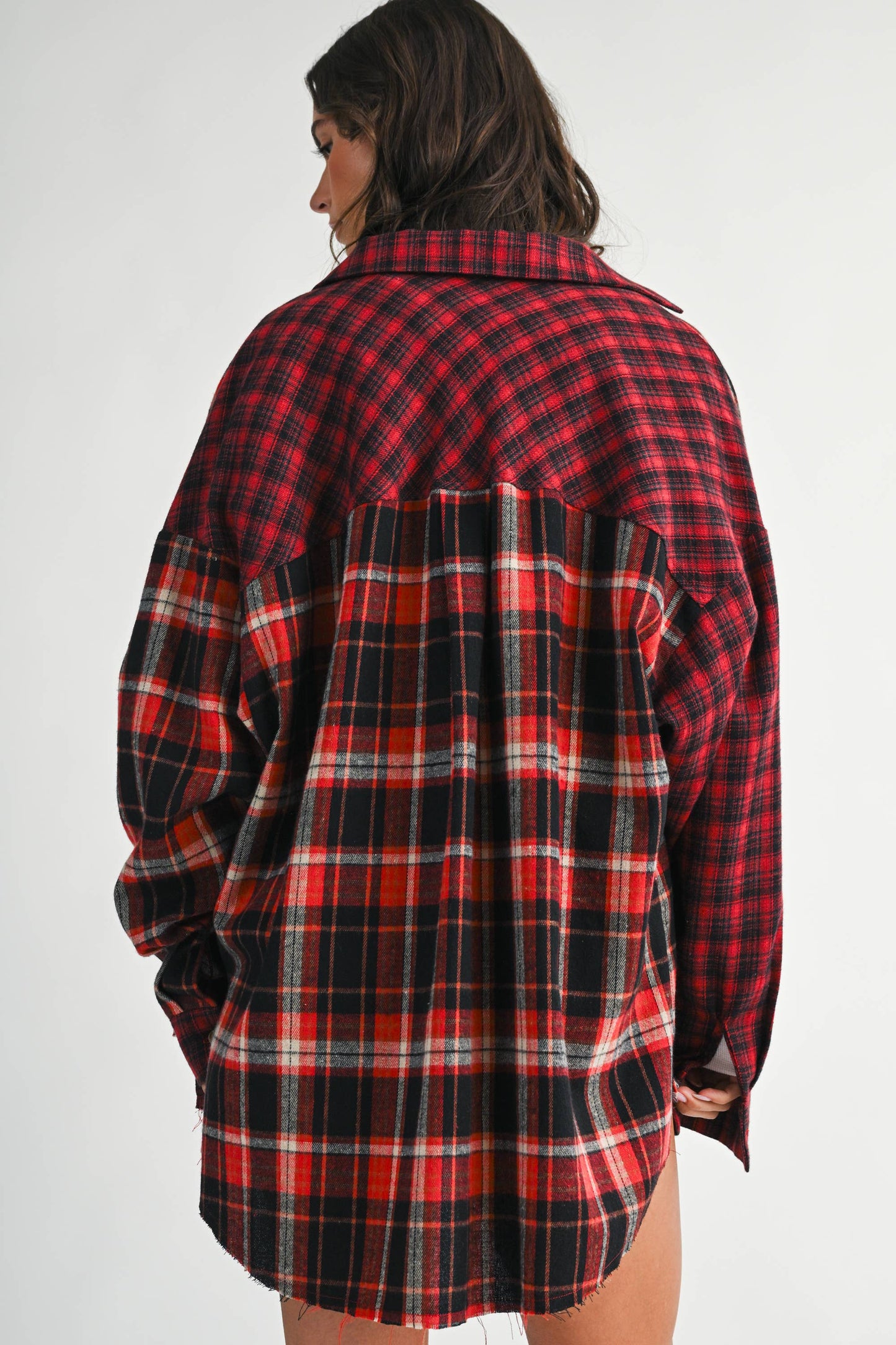 Red & Black Patchwork Plaid Oversized Flannel Shirt