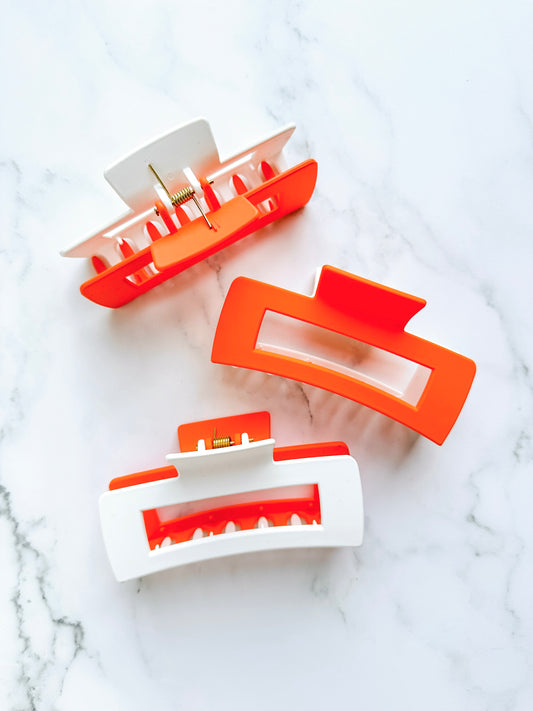 Orange & White Two Tone Hair Clip