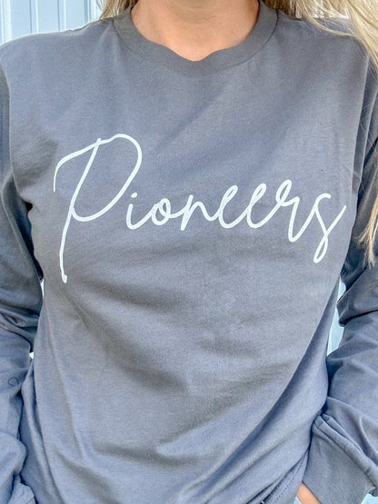 Pioneers Script Grey Long Sleeve T-Shirt