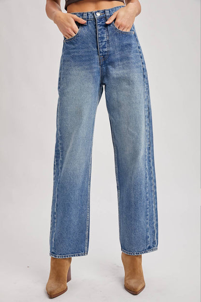 Medium Wash High Rise Straight Jeans