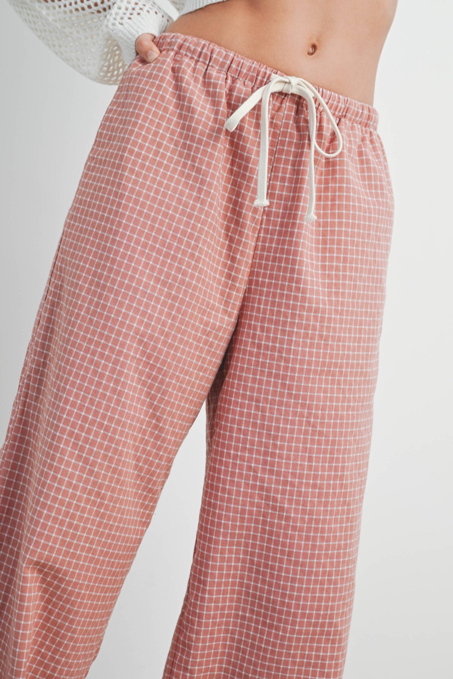 Rose Drawstring Check Pants