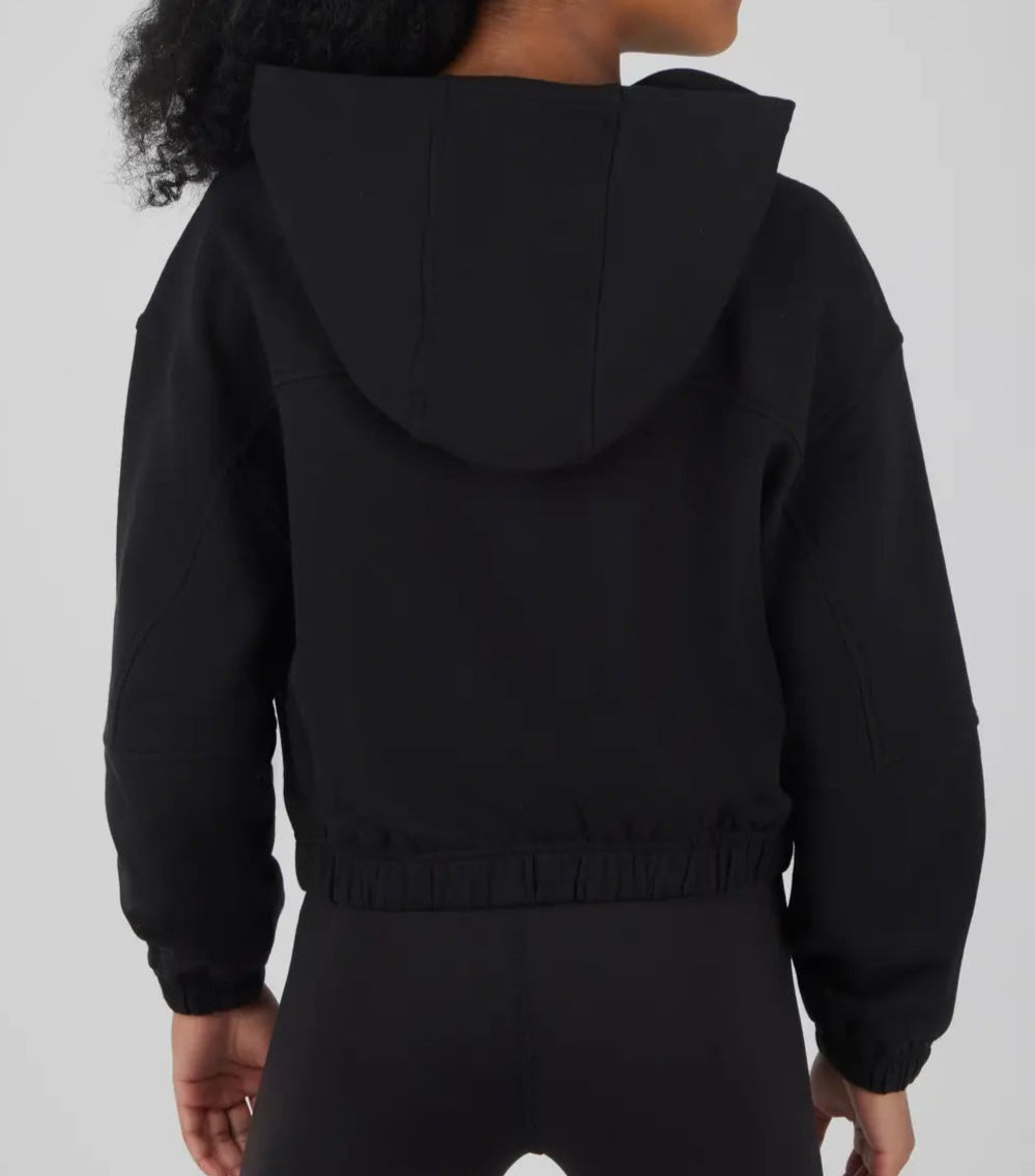 Girls Cloud Plush Zip Front Crop Hoodie Jacket