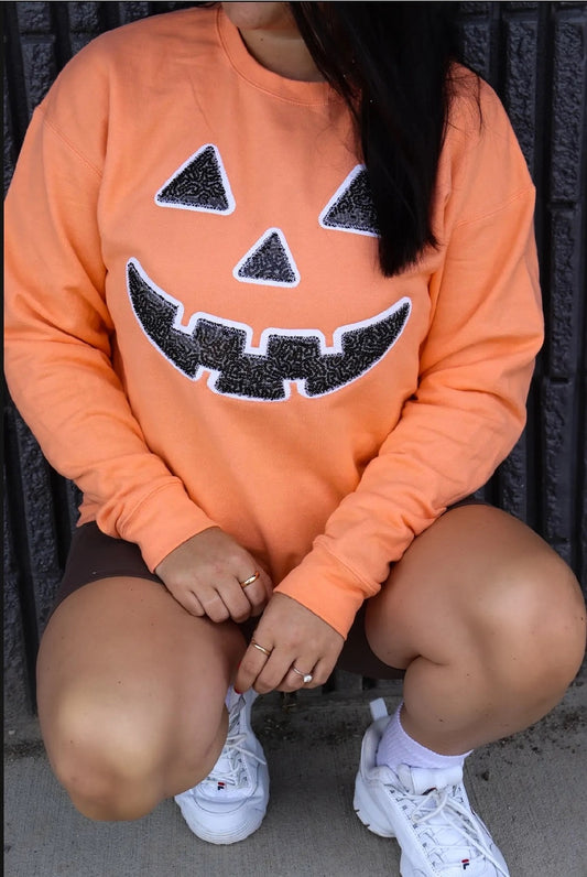 Sequin Jack O'Lantern Applique Embroidered Sweatshirt