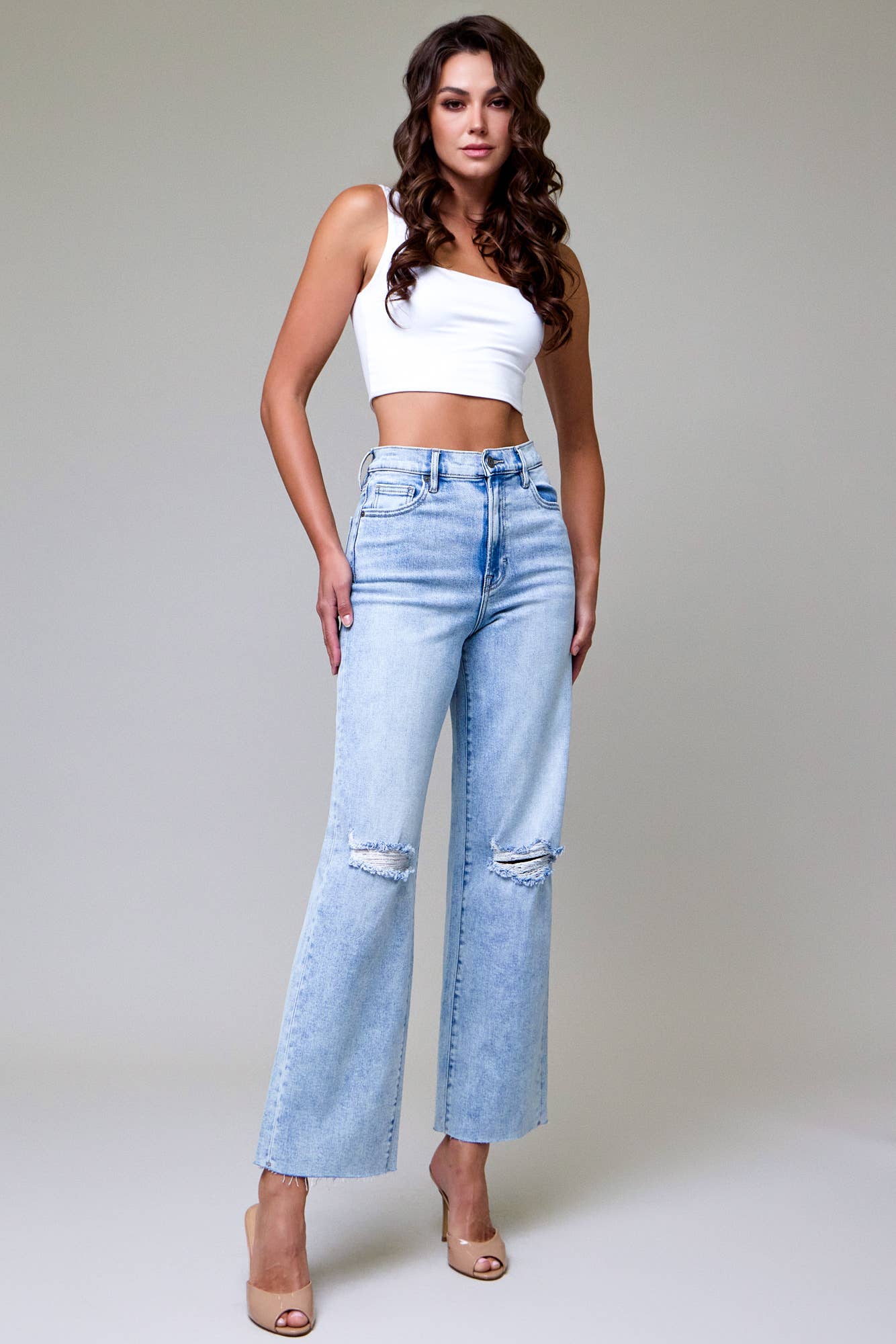 Light Wash Knee Distressed Dad Jean