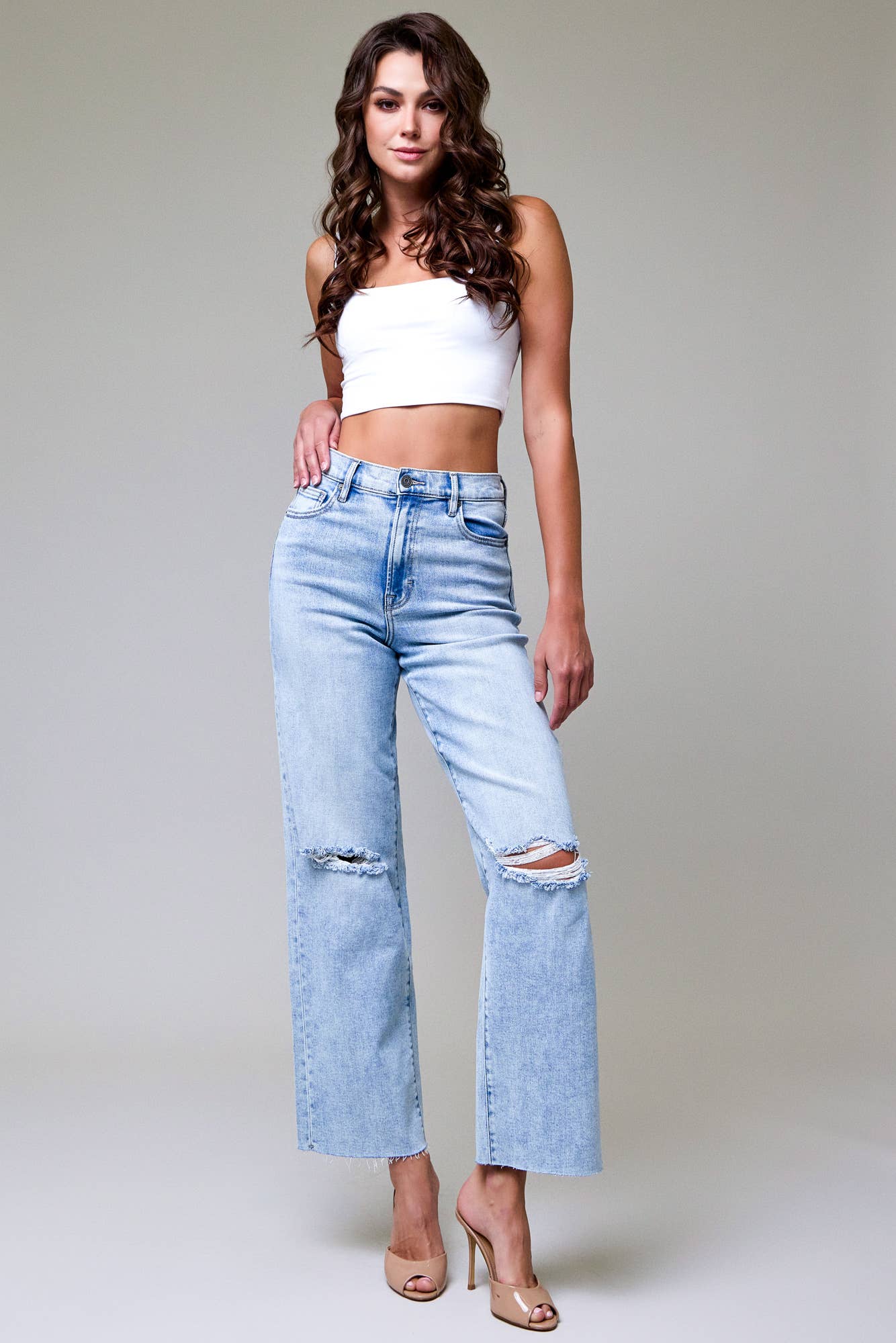 Light Wash Knee Distressed Dad Jean