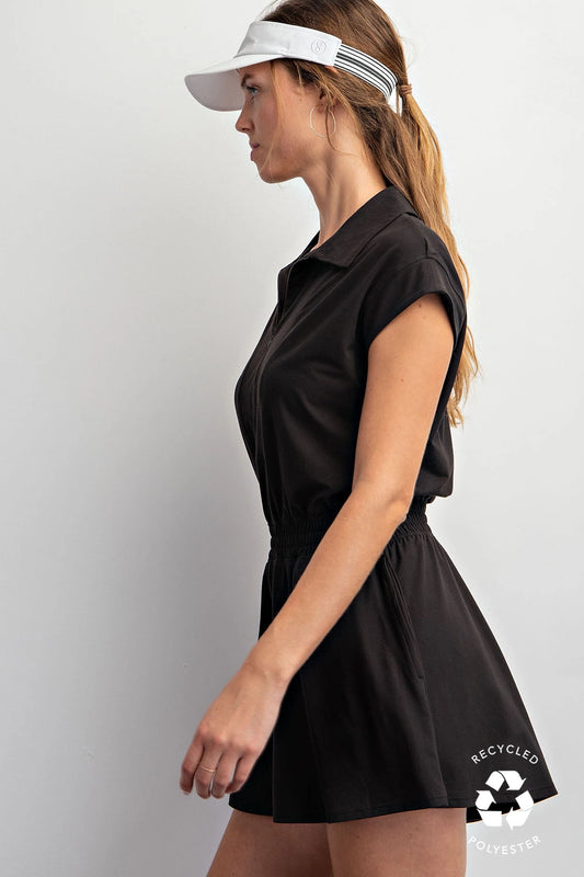 Short Sleeve Quarter Zip Romper