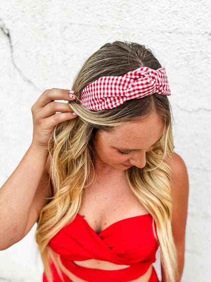 Red Gingham Structured Headband