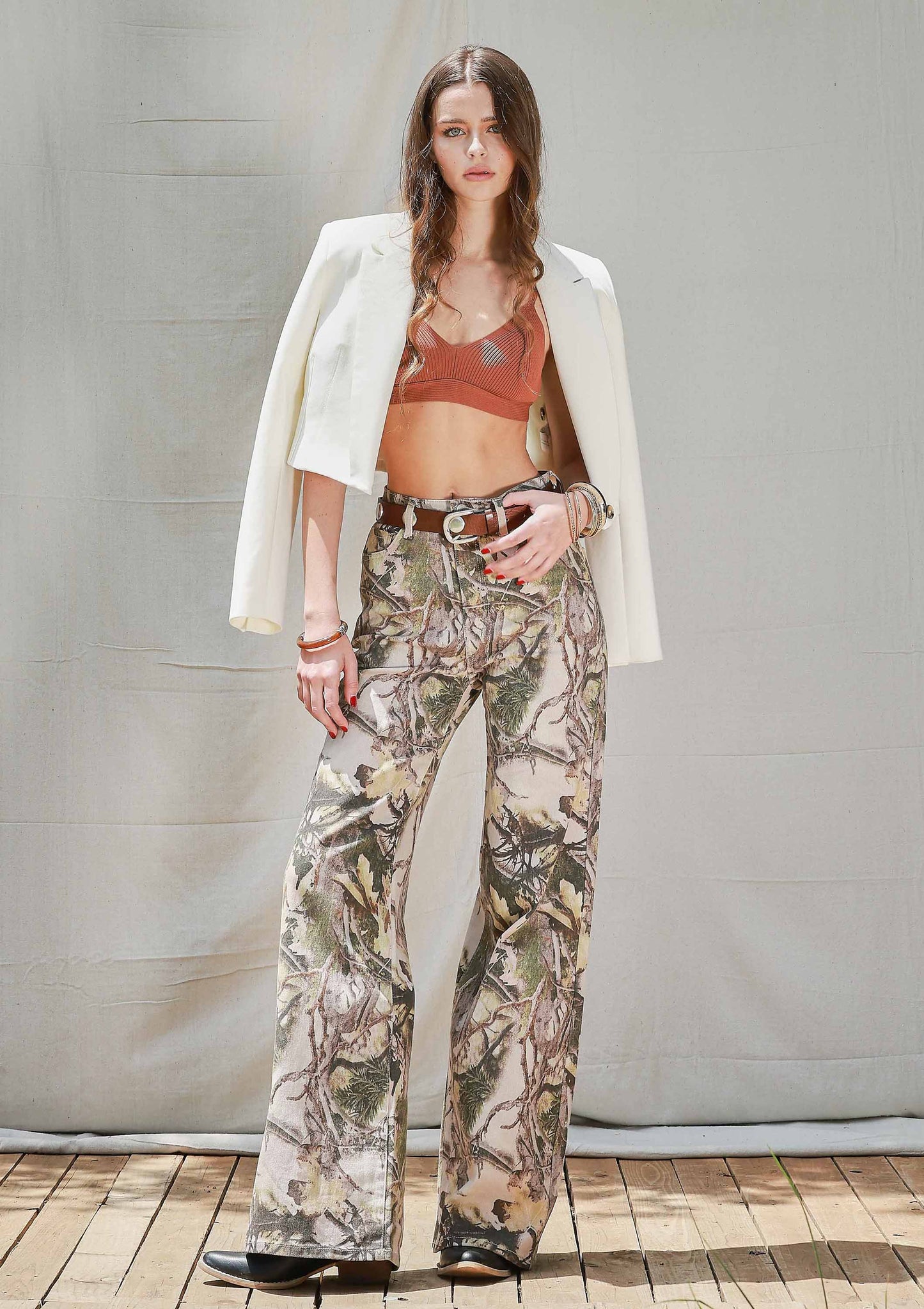 Camo Print Wide Leg Jeans