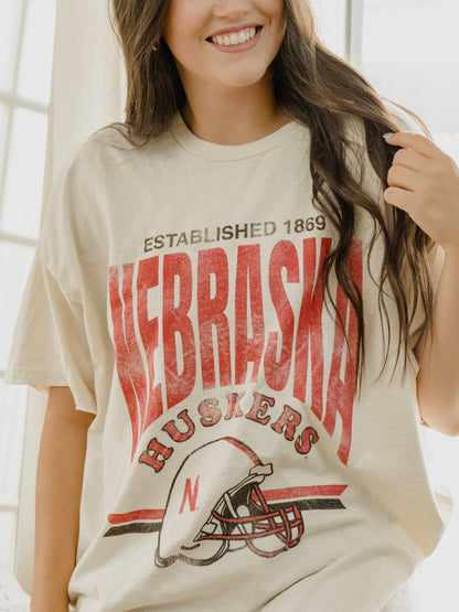 Nebraska Huskers Helmet Thrifted Tee