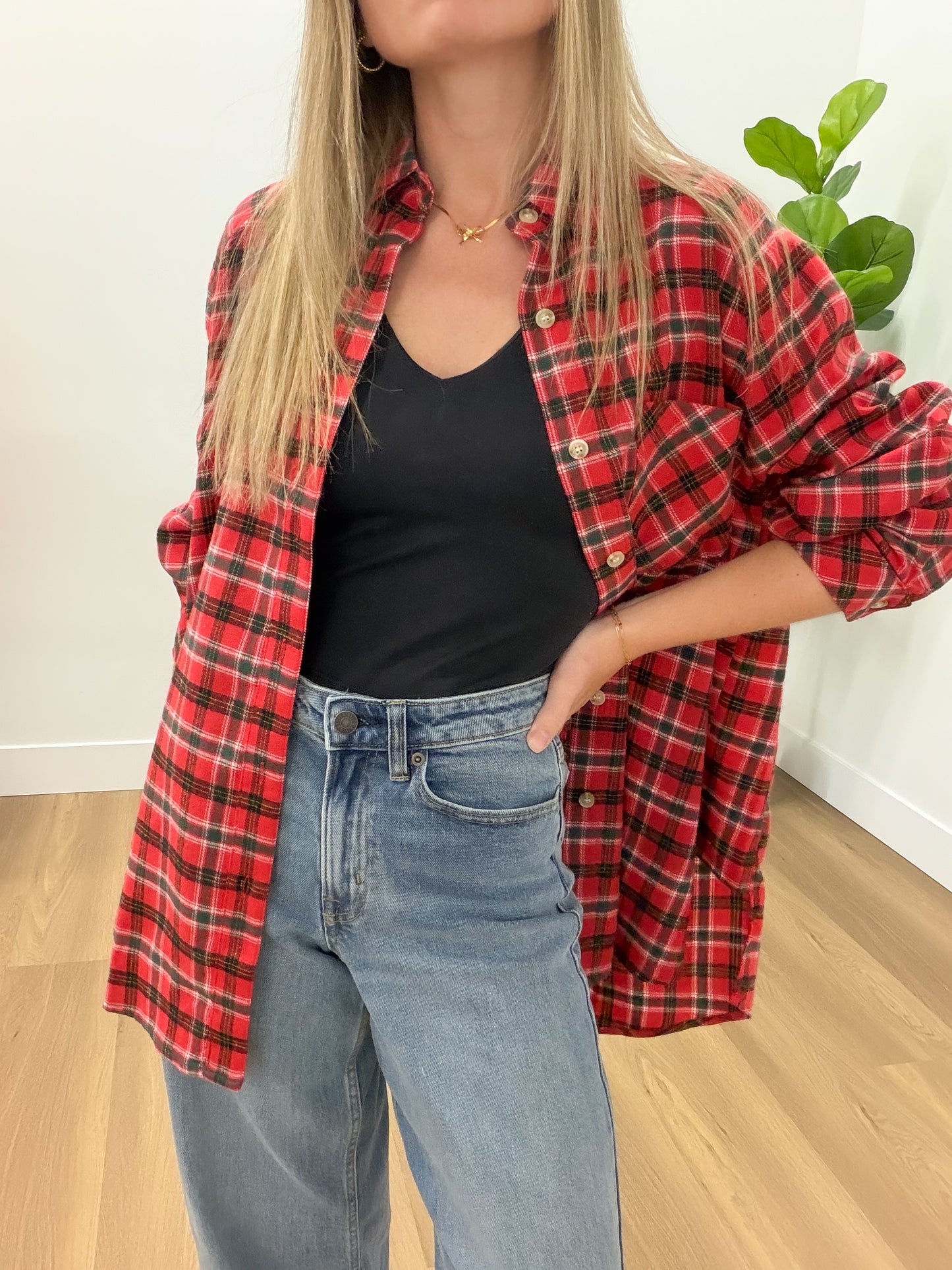 Red Black Plaid Flannel Shirt