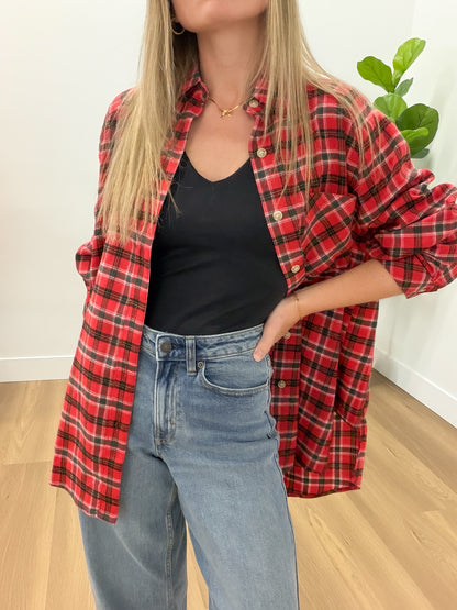 Red Black Plaid Flannel Shirt