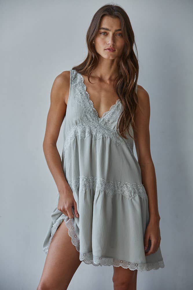 Lace V-Neck Sleeveless Mini Dress