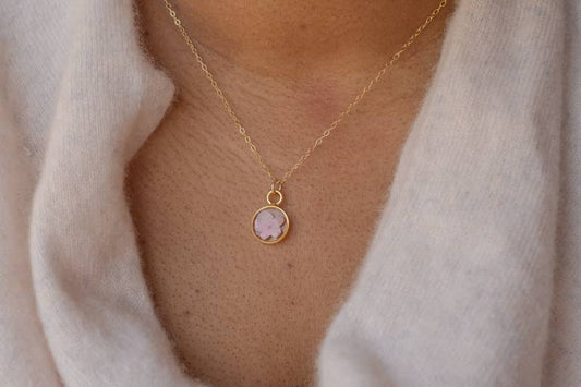 Round Forget Me Not Necklace: Pink