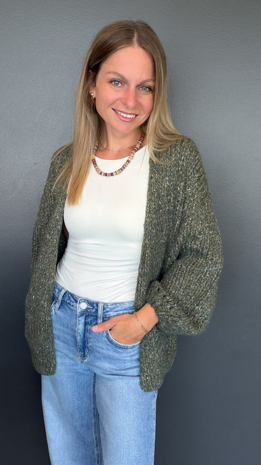 Olive Chunky Soft Touch Knit Cardigan