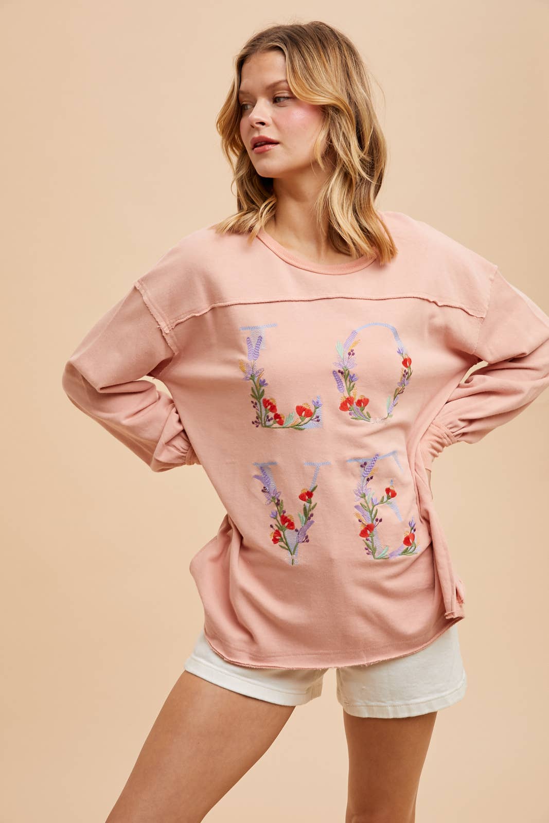 Oversized Love Embroidered Terry Pullover