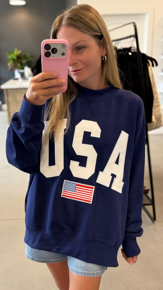 Navy USA Embroidered Mockneck Sweatshirt