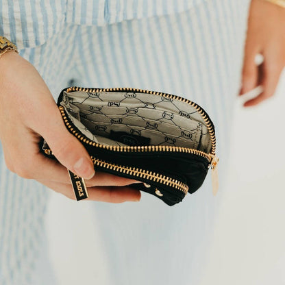 Nylon Double Zip Card Wallet: Black