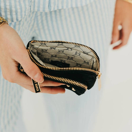 Nylon Double Zip Card Wallet: Black