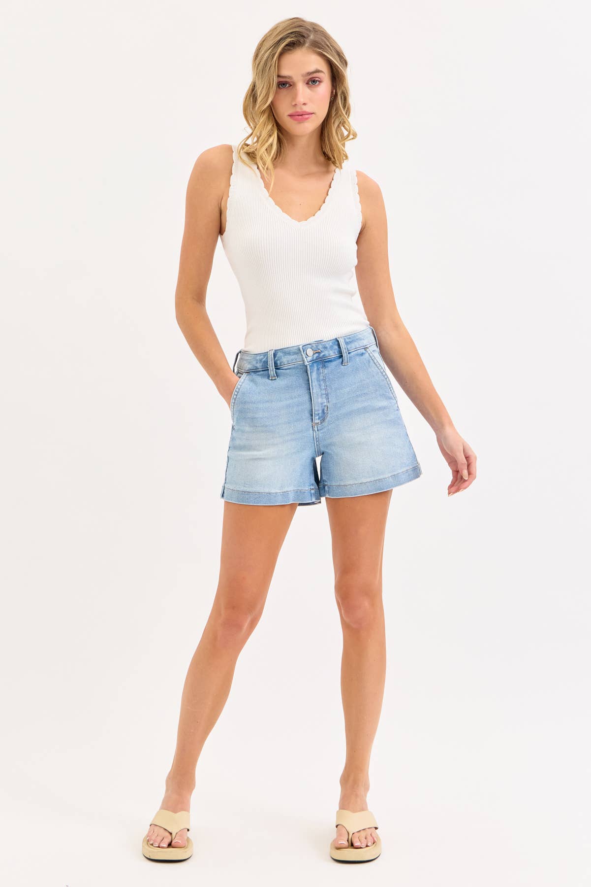 High Rise Trouser Denim Shorts