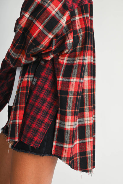 Red & Black Patchwork Plaid Oversized Flannel Shirt