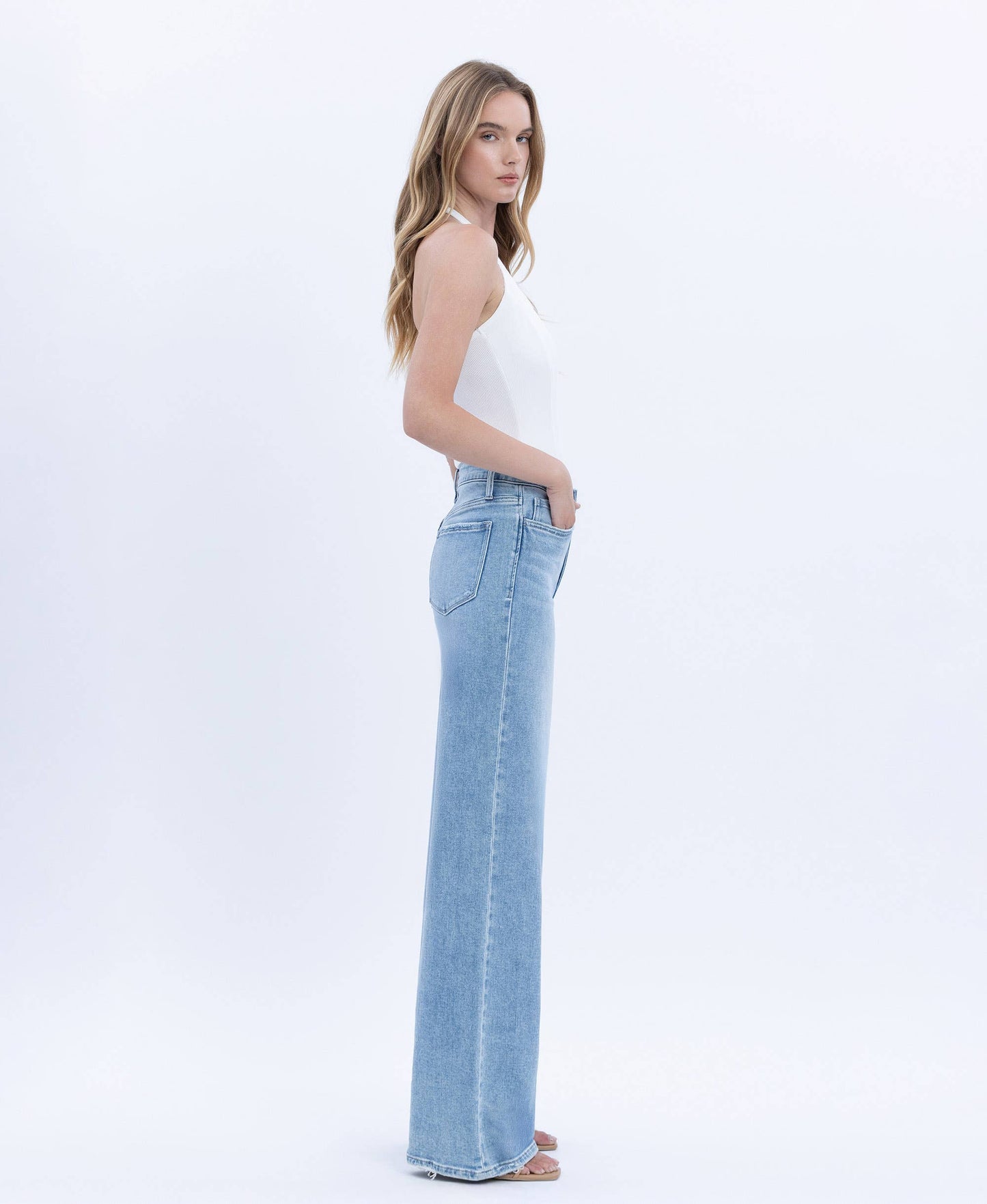 Flying Monkey High Rise Full Length Light Wash Wide Jeans - Tall