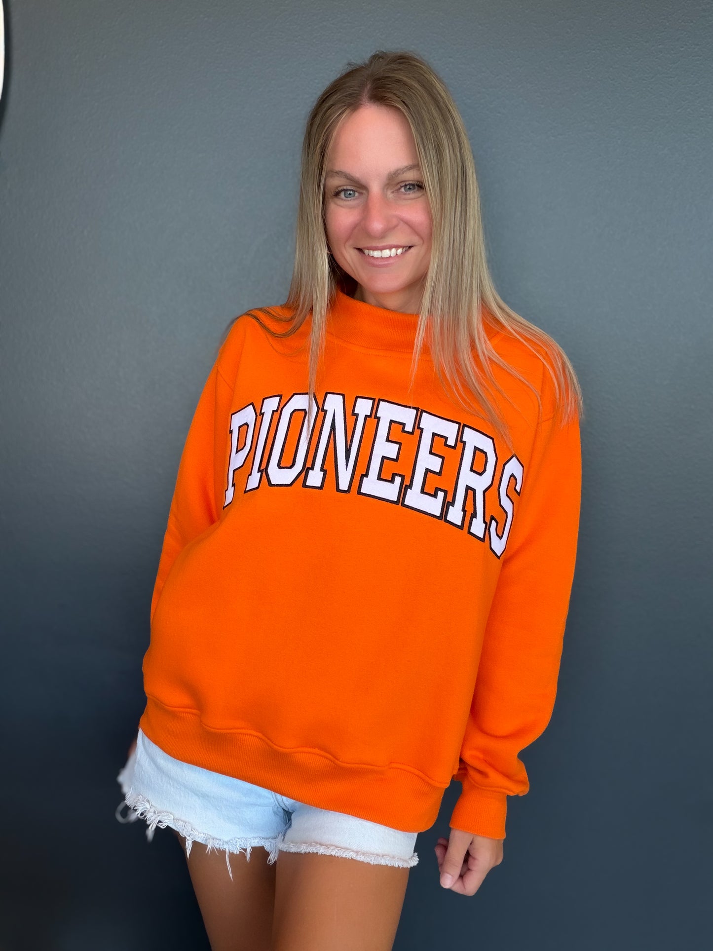 Pioneers Orange Applique Mockneck Sweatshirt