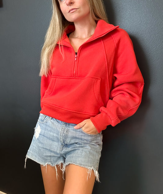 Red Funnel Neck Half Zip Sweatshirt