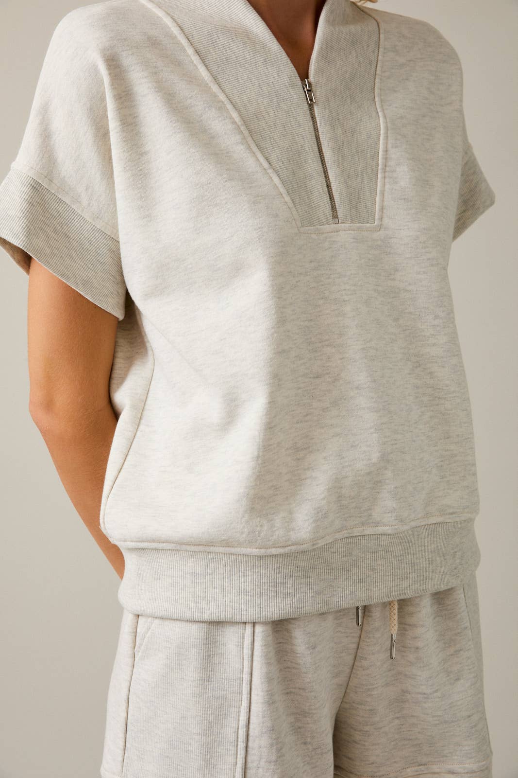 Short Sleeve Zip Up V-Neck