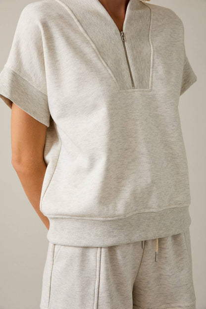 Short Sleeve Zip Up V-Neck