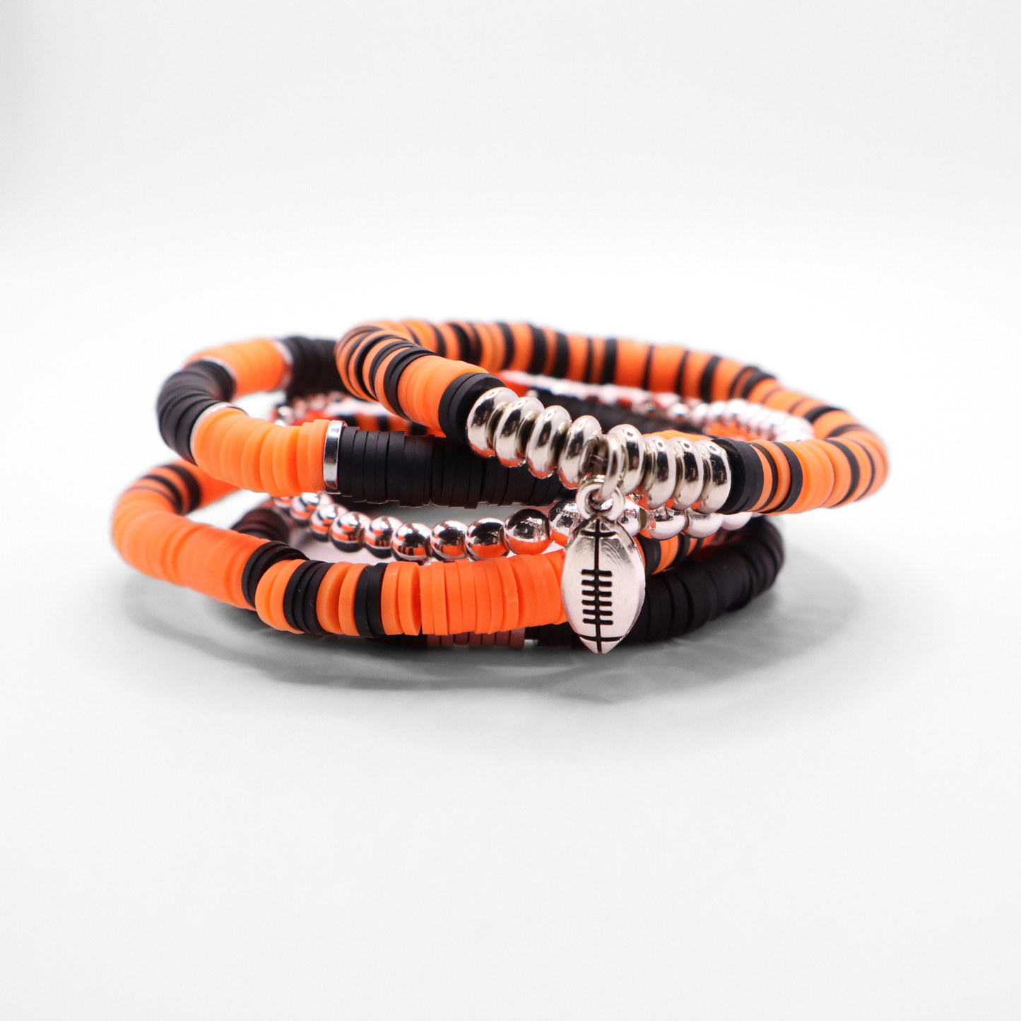 Orange & Black Football Game Day Bracelet Stack