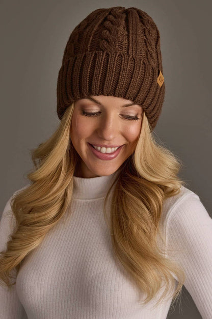 Brown Cable Knit Beanie Hat