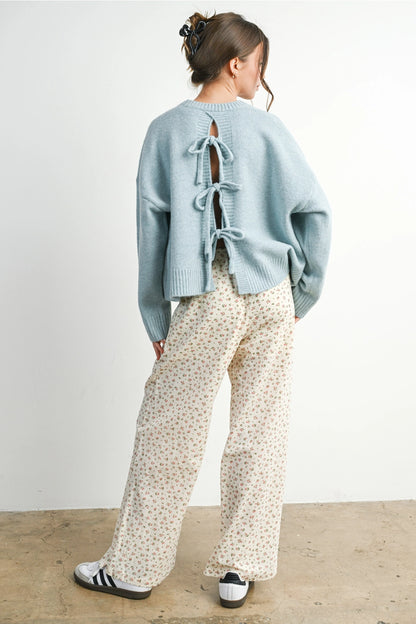 Blue Tie-Back Bow Sweater