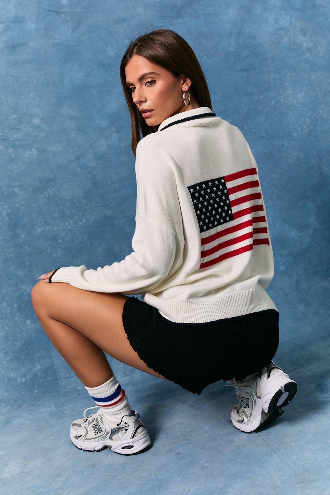USA Flag Knit Quarter Zip Sweater