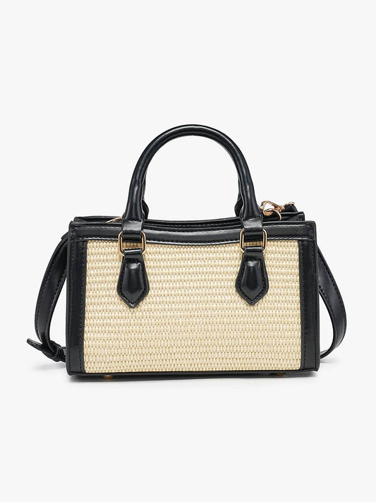 Straw Crossbody w/ Bamboo Handles & Crossbody Strap: Natural/Black