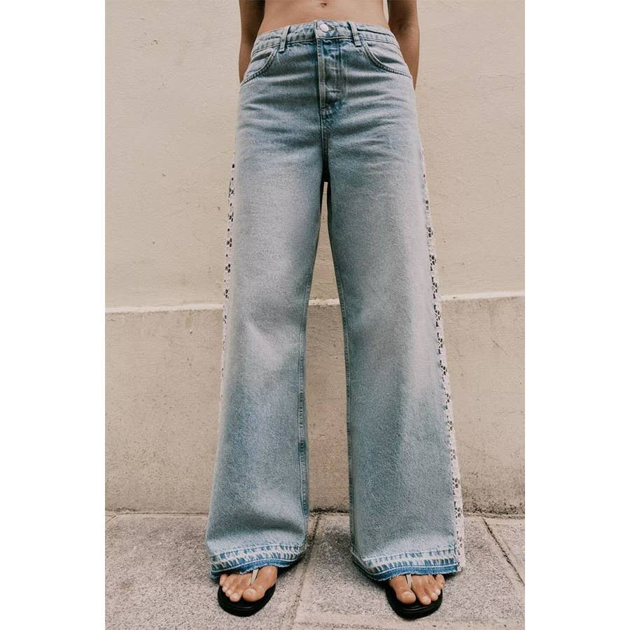 Crochet High Waist Wide Leg Jeans