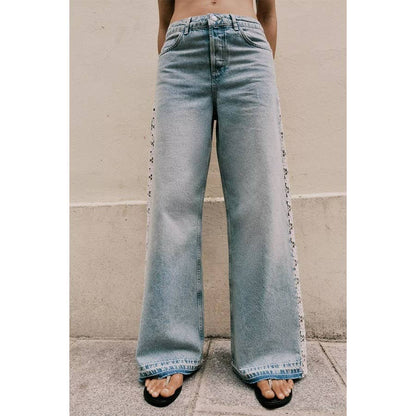 Crochet High Waist Wide Leg Jeans