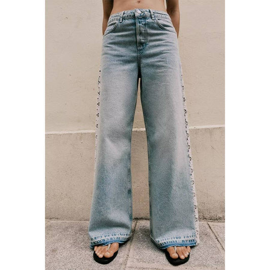 Crochet High Waist Wide Leg Jeans