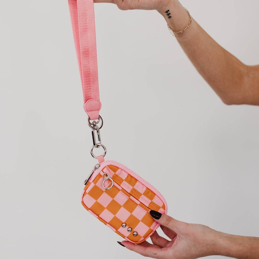 Checkered Nylon Card Wallet Wristlet