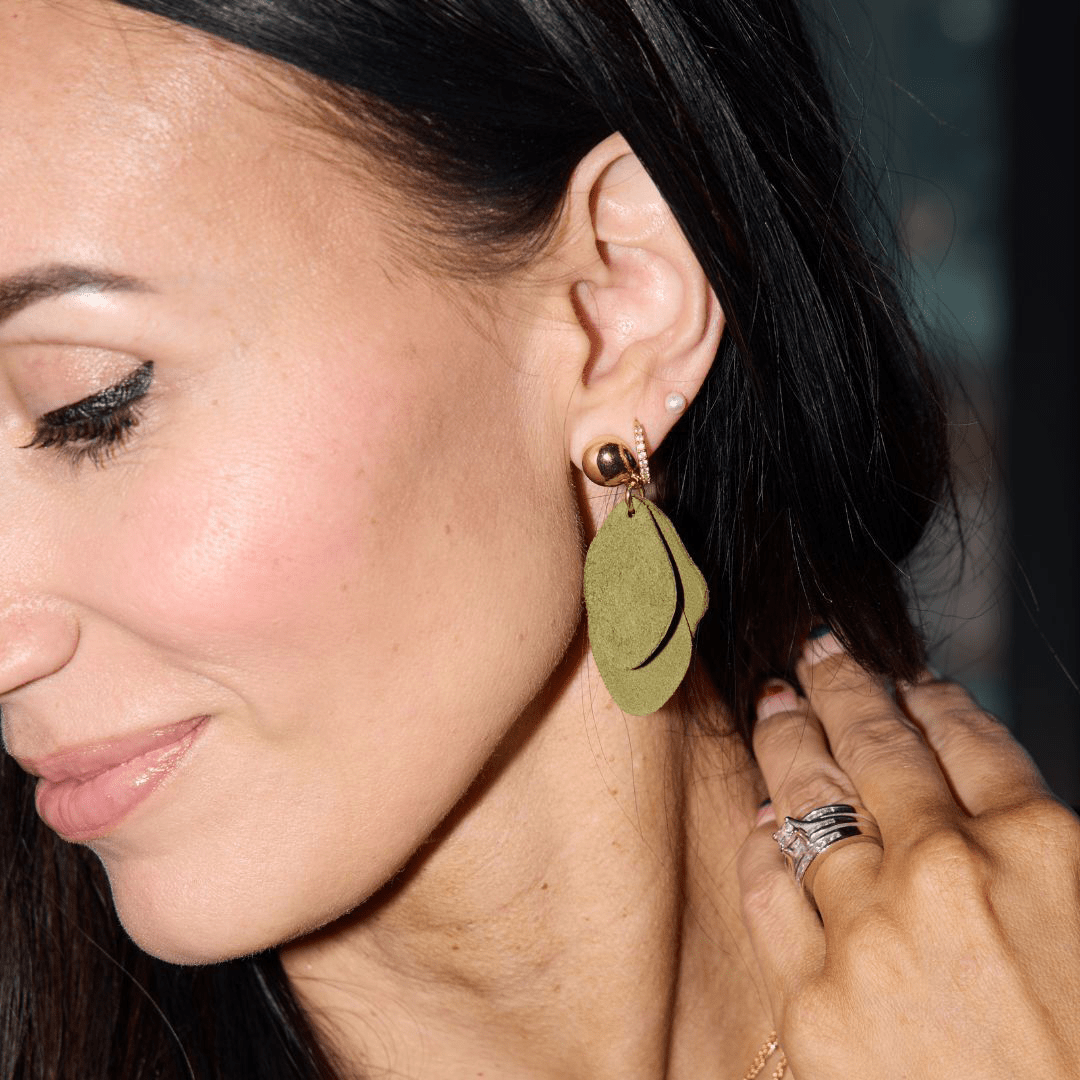 Green Olive Suede Weston Leather Drop Earrings