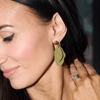 Green Olive Suede Weston Leather Drop Earrings