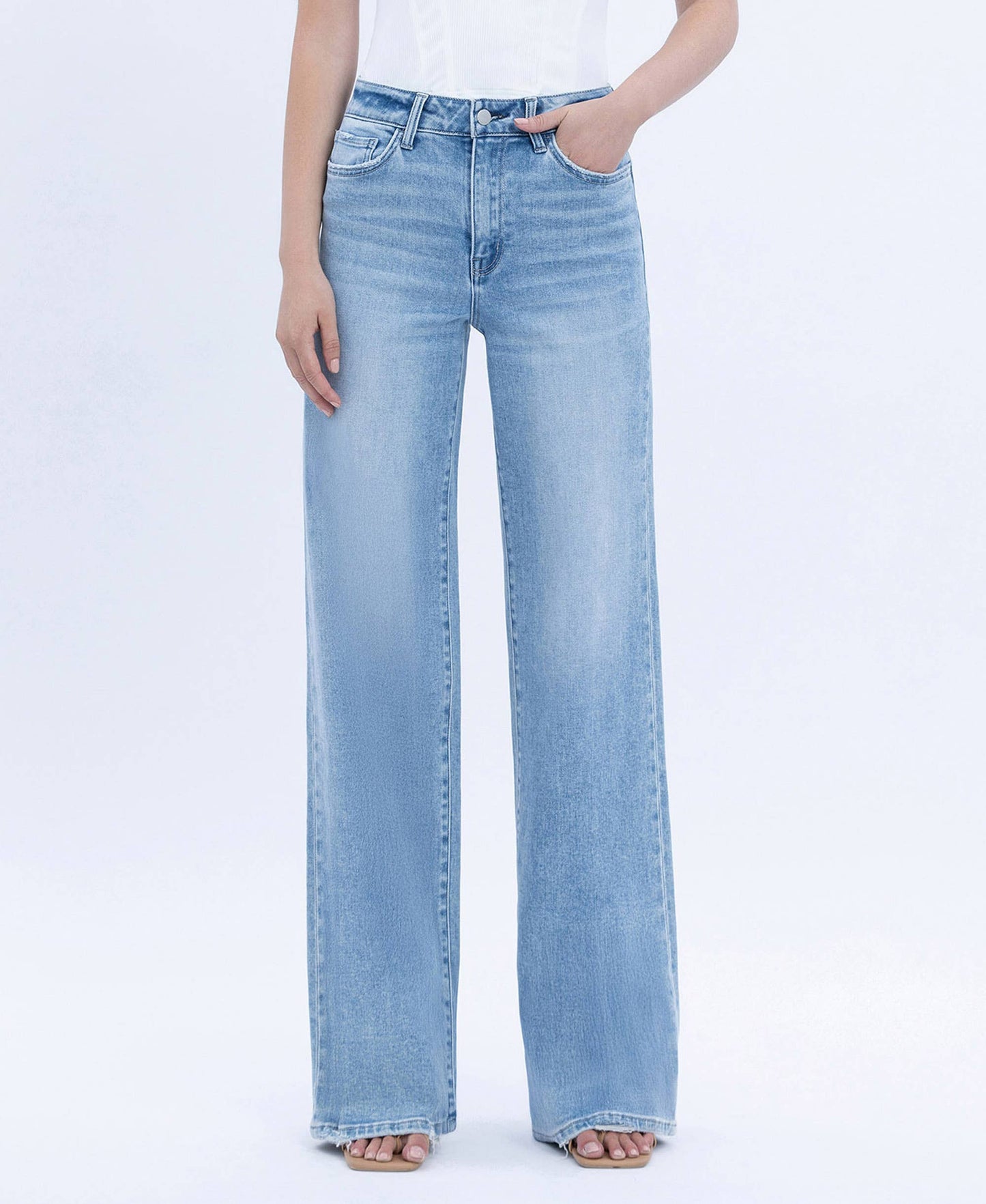 Flying Monkey High Rise Full Length Light Wash Wide Jeans - Tall