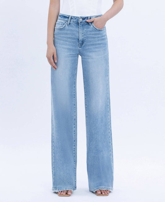 Flying Monkey High Rise Full Length Light Wash Wide Jeans - Tall