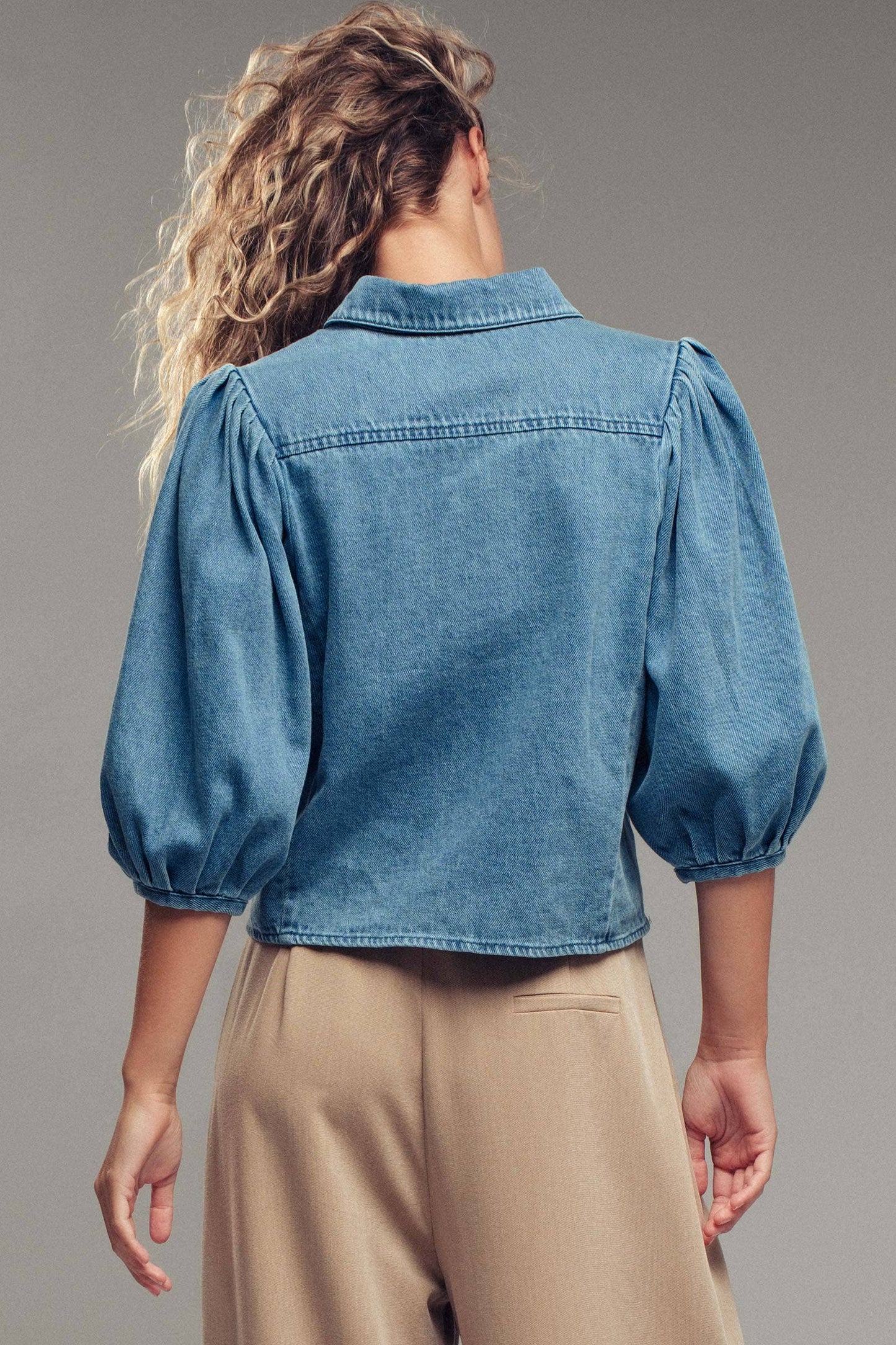 Puff Sleeve Denim Blouse