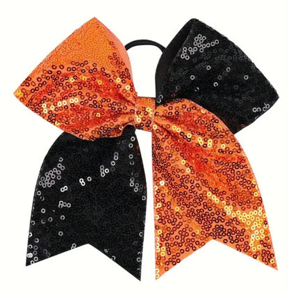 Orange & Black Sequin Hair Tie Bow