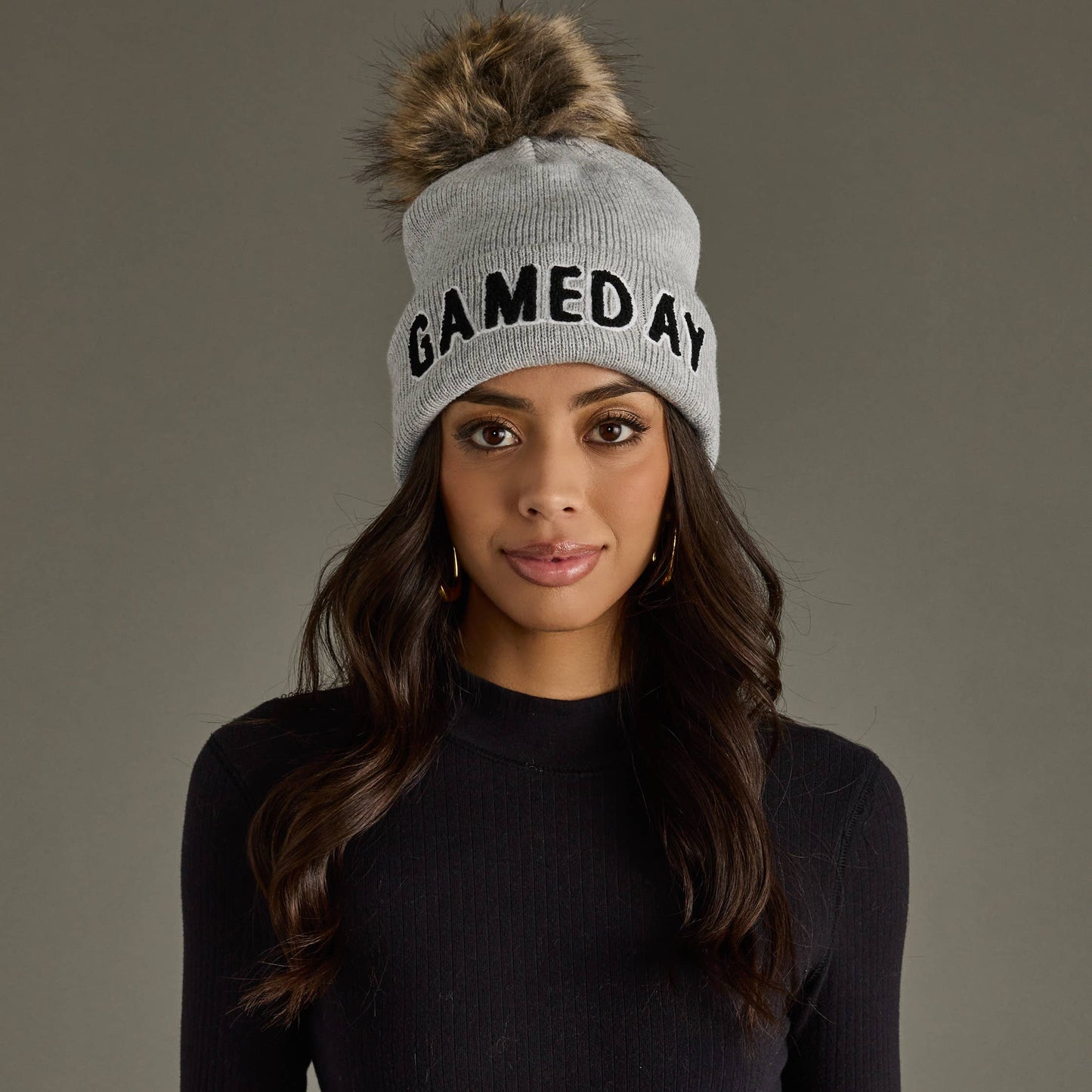 Gray & Black Game Day Pom Hat