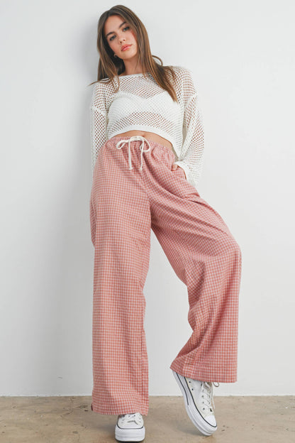Rose Drawstring Check Pants