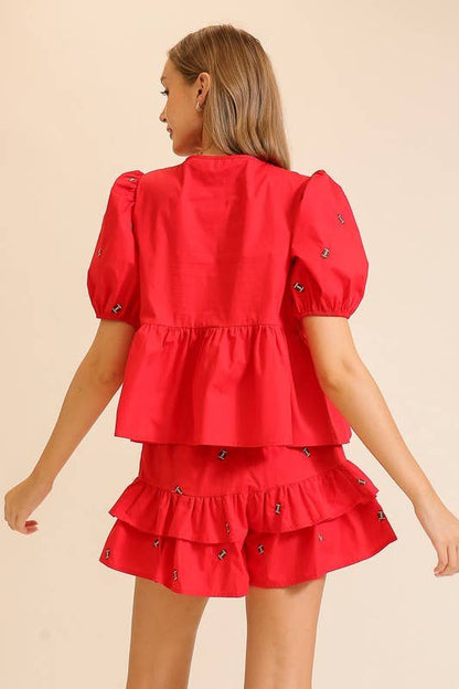 Red Football Tie Blouse Top