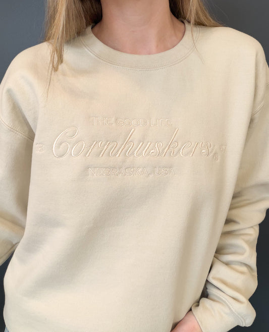 The Good Life Cornhuskers Monochrome Embroidered Sweatshirt